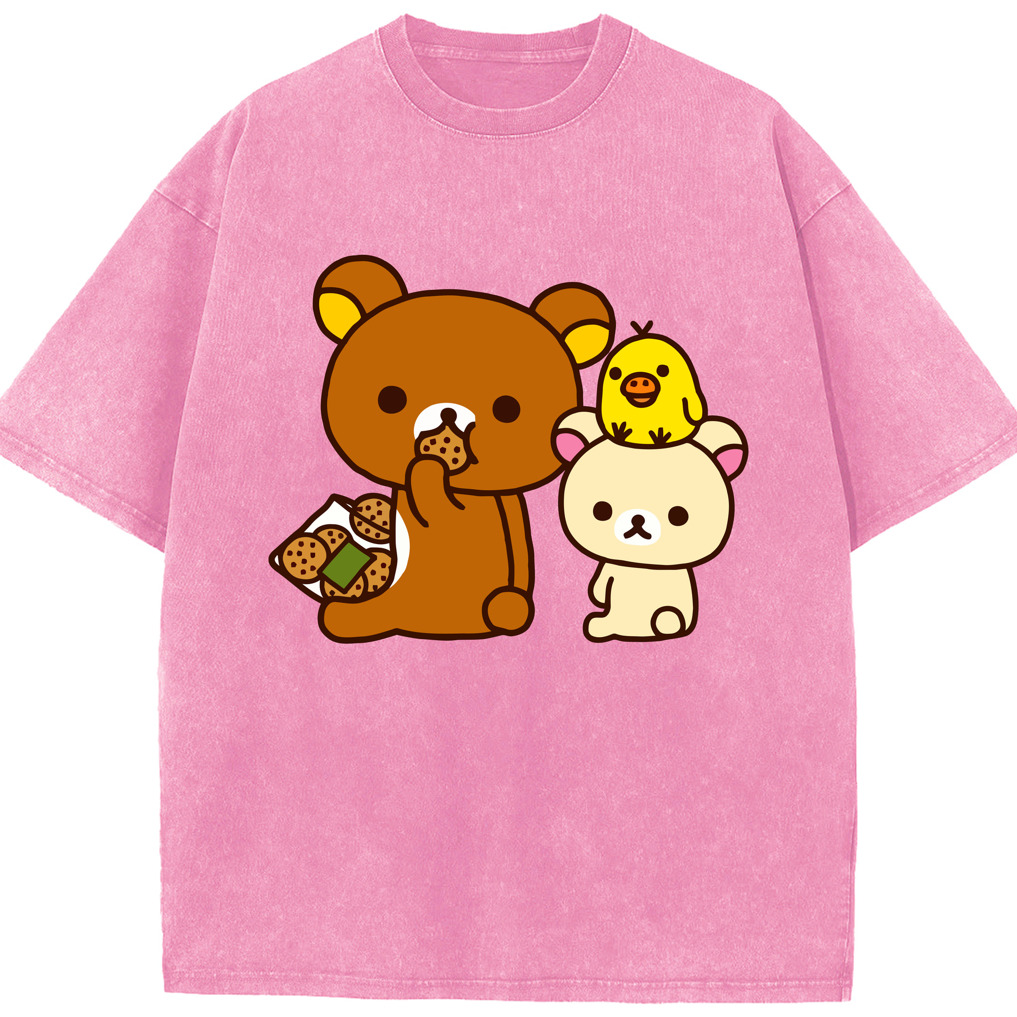 （画像用） リラックマ リラックマ キイロイトリ Rilakkuma Korilakkuma Kiiroitori 綿100% ヴィンテージ風 半袖Tシャツ（フロントプリント）